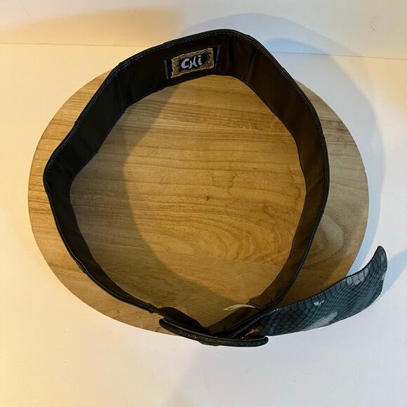 Chi Designed by Carlos Falchi Black Genuine Leather Snake Skin Belt Free Size - Picture 6 of 14